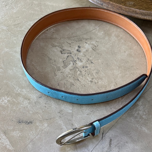 Vicomte Arthur Blue and Tan Leather Belt with Silver Buckle- Made in France-NW main image 4